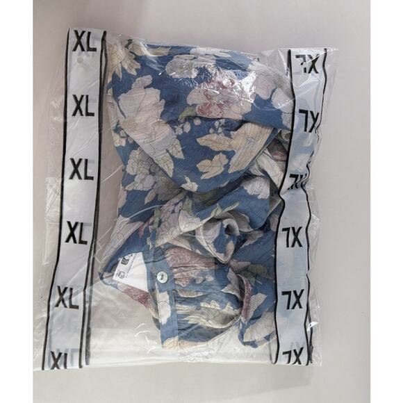 MNG Mango Floral Tie Long Sleeve Blouse Womens Size 10 Blue New Sheer - Picture 14 of 15